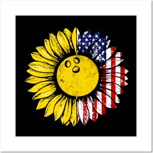 Sunflower American Flag Bowling Lover Gifts 4th Of July Posters and Art